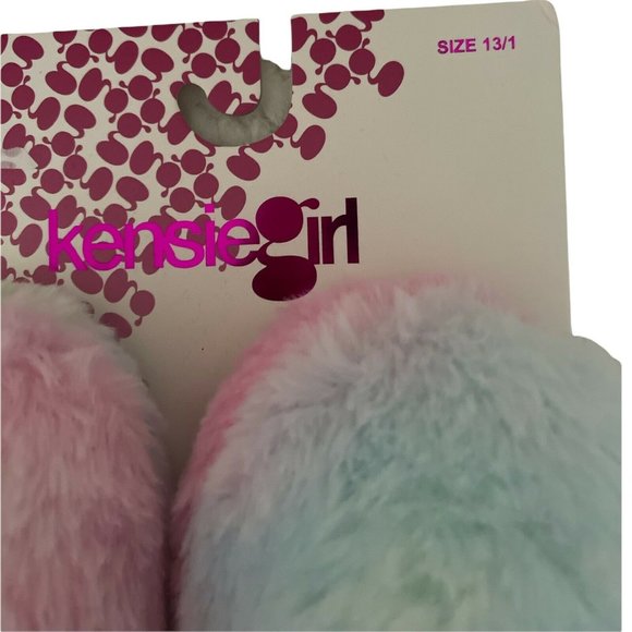 🐶NWT Girl’s Slippers Size 13/1 Slingback Faux Fur Slide KENSIE GIRL Rainbow - Picture 9 of 12